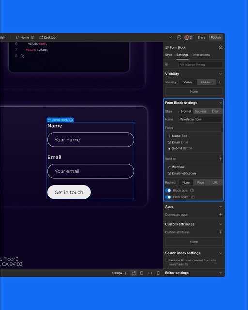 We’re rolling out TWO big improvements to Forms in Webflow 👏🏽

Form-level settings — first announced at Webflow Conf, and rolling out starting today. Configure notification recipients and notification emails for each form independently, all from right inside Webflow.

Spam inbox — a brand new way to review and recover flagged submissions, giving you clearer visibility and control over what’s coming through.

Together, these updates make forms more powerful, flexible, and intuitive to manage across your site. 

Learn more here: https://t.co/K6sd4h5V2V