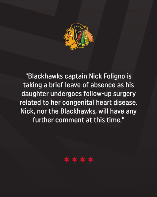 Statement from Nick Foligno and the Chicago Blackhawks. 