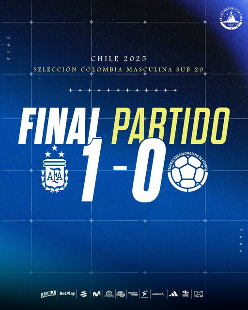 Finaliza el partido de nuestra Selección Colombia Masculina Sub 20 🆚🇦🇷

🇨🇴 0-1 🇦🇷

#LaSeleNosUne🇨🇴 