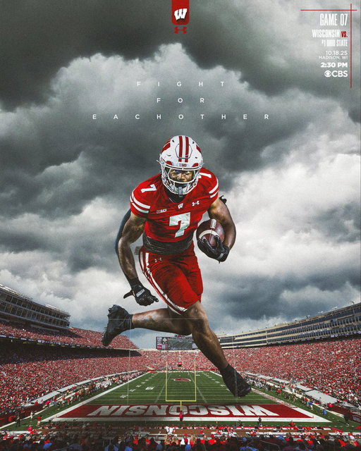 𝐛𝐚𝐭𝐭𝐥𝐞 𝐟𝐨𝐫 𝐞𝐚𝐜𝐡 𝐨𝐭𝐡𝐞𝐫

Game 07 vs. Ohio State
Saturday, Oct. 18
2:30 PM CT on CBS

#OnWisconsin 