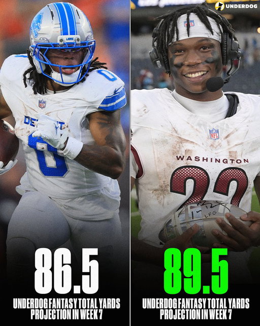 Bill Croskey-Merritt is projected for MORE rush + rec yards than Jahmyr Gibbs this week 👀