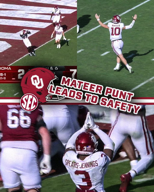 QB QUICK KICK TO THE ONE. 🤯
DEFENSIVE SAFETY. 🔥

@OU_Football x 📺 @SECNetwork 