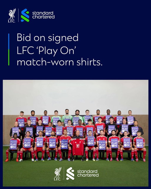Playing sport can help young women succeed in life and in their careers: That’s why Standard Chartered and @LFC created the ‘Play On’ initiative.

Bid on special-edition ‘Play On’ shirts worn and signed by @LFC players from their match against Manchester United. 

Auction open until 26 October: https://t.co/G7GCVjWwhV

#SCLFCPlayOn #LiftingParticipation #InspiringInclusion