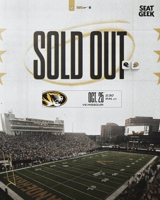 FirstBank is SOLD OUT.

For those still interested in attending, tickets can be purchased via @SeatGeek, the official fan-to-fan ticket marketplace of Vanderbilt Athletics.

🎟️ http://vu.edu/b9ufr