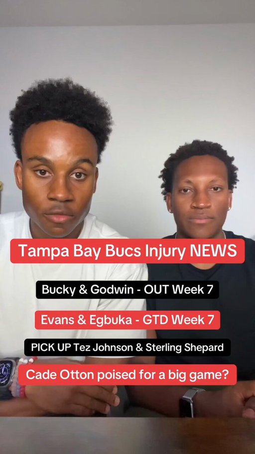 Your Tampa Bay Buccaneers injury update before Monday Night Football against the Detroit Lions. Bucky Irving and Chris Godwin are OUT. Mike Evans and Emeka Egbuka are both Game Time Decisions. To be safe pick up Sterling Shepard and Tex Johnson as injury replacements if Egbuka 