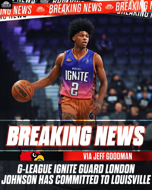 G-League Ignite point guard London Johnson has committed to Louisville in the 2026 class, source told @thefieldof68. Johnson, 21, spent last year in the G League with the Maine Red Claws and Cleveland Charge. Likely will have two years left to play.

Johnson is expected to arrive in Louisville mid-year and will sit out for the rest of the season, and be eligible next year.