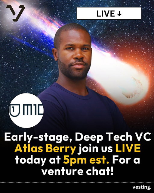 Deep Tech VC Atlas Berry, GP @ Mission One Capital, joins @brycent for a venture chat LIVE today at 5pm est. 

Stream on X and Twitch! 