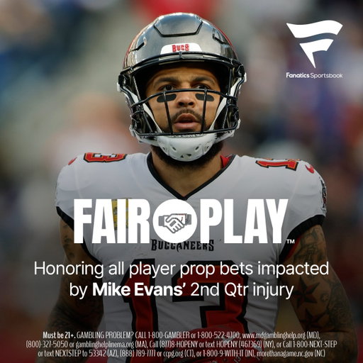 FAIR PLAY™ activated. Honoring all player prop bets impacted by Mike Evans' 2nd Qtr injury. 