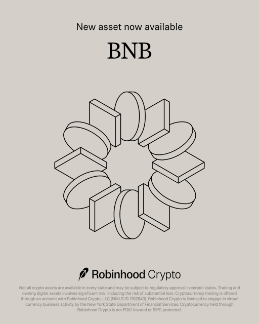$BNB is now available to trade on Robinhood. 