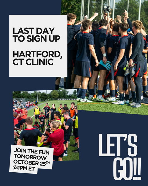 Last day to sign up Hartford CT Clinic! Join our Youth Socc Clinic tom Sat, Oct 25 @ 1PM ET. All skill levels welcome, ASL available, register NOW. Then come out&amp; watch Men’s Deaf National Team Sunday Oct26 vs Germany. Find us in the Fan Zone meet/greet! Or 1pm ET truTV+ HBO Max 