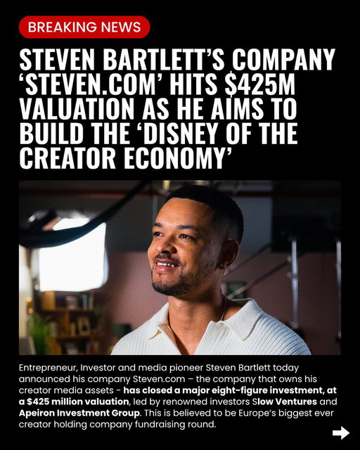 🚨 ANNOUNCEMENT: Today I’m excited to announce we’ve closed a major investment to build the Disney of the creator economy! 

In 2017, on my way home from work I picked up a $100 mic from the Apple Store, went home, plugged it into GarageBand, opened my diary and started talking about the things inside it.

I edited the episode (terribly) and published it as a podcast called “The Diary Of A CEO”.

That decision changed the course of my life…

💡 That’s the day I became a “creator”.

It cost me $100 and a laptop to start my own show and build my own audience in 2017.

Thirty years earlier, in 1992 when I was born, I would have needed millions in funding, a warehouse full of broadcast equipment, and - most expensively - permission from network executives who controlled the only distribution channels that had any reach!

WE NO LONGER NEED PERMISSION TO CREATE! 👊🏾

A seismic shift is underway in the “attention economy” and I don’t think most people realise how profound it is... 

When attention shifts from institutions to creators, everything shifts: how elections are won (as we saw in the last US election cycle), how society is shaped, how companies are built (funds are now investing in distribution not ideas), and how capital is allocated (we’re seeing the rise of creator-investors / funds).

The new centre of gravity is not the institution, it’s the individual creator.

🏰 For the last century, companies like Disney demonstrated the power of a single piece of intellectual property.

🐭 They built a global empire by taking a character like Mickey Mouse and building a universe around him - films, theme parks, and merchandise.

💸 This created a flywheel of immense, compounding value which changed the course of the last century.

We are building the modern version of this model.

But in our world, the IP is not a fictional character.

The Creator is the new franchise.

Our mission is to turn individual creators into global brands with the same scale and impact as Disney - but in the modern internet era. We focus on three core pillars: Creator Media (like The Diary Of A CEO), Creator Ventures (their products and companies), and the Creator Technology (like Flightcast) that powers it all.

We’re already powering some of the world’s most exciting creators and today we're announcing a major 8-figure strategic investment into Steven . com at a $425m valuation that brings some of the world's most forward-thinking investors and many of my favourite founders on board to build this future with us!

Thank you to all of you for the support and encouragement over the years ❤️ and to my 100+ colleagues who are building this future alongside me.

If you want to join us on this mission, please let me know below! 👇🏾
