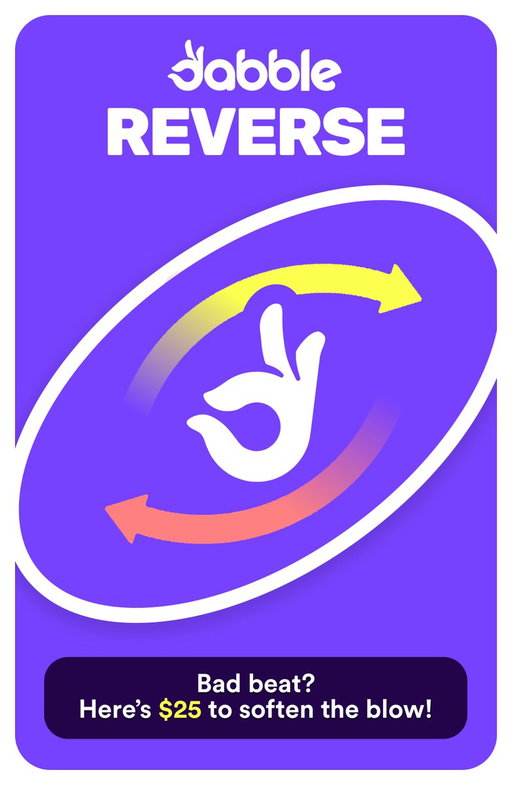 DABBLE REVERSE IS BACK AGAIN💰

Send us your bad beats on Dabble from this weekend and we will REVERSE them!!🤑🔄

We will take 5 of the WORST beats and turn them into $25 😎🔥

PLEASE include your Dabble username!!👌 