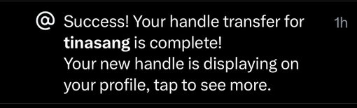 handle marketplace is actually goated, I got @tinasang less than 6 hours after requesting it. Thanks @nikitabier 