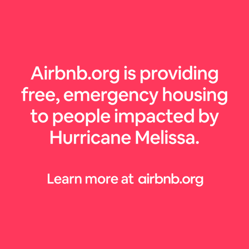 To support those affected by Hurricane Melissa, https://t.co/AsDX3PLw0V is currently providing free emergency housing for first responders. They’re also working with local nonprofits and officials to support displaced people after the storm.

Stays are completely free for guests and are funded by donations to https://t.co/AsDX3PLw0V and the generosity of Airbnb hosts.

Stay updated and get involved: https://t.co/mni7eNxqN3