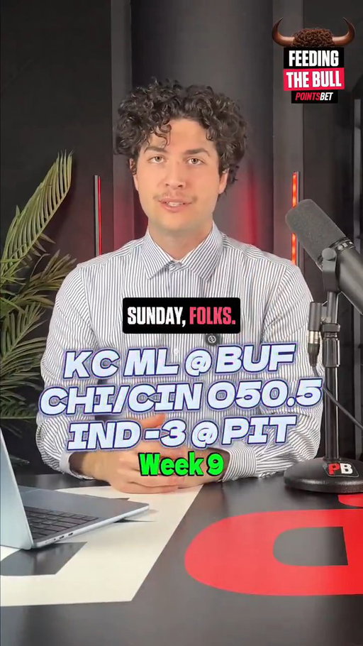 🍴🐂 NFL WEEK 9 FEEDING THE BULL ALERT!📈

Will Kit go 3/3 this week or will he fumble his picks? Comment below what you think! 🏈

💥 Today: KC v. Bills ML, a slick Bears v. Bengals O/U, and a leg for the Indiana Jones v. Steelers match up. 📉

#PointsBet #PointsBetCanada #NFL #FeedingTheBull #SundayFootball