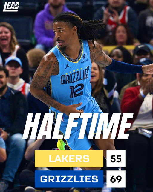 GRIZZLIES UP 14 AT THE HALF ON THE LAKERS

FOOT ON THE GAS…💨 