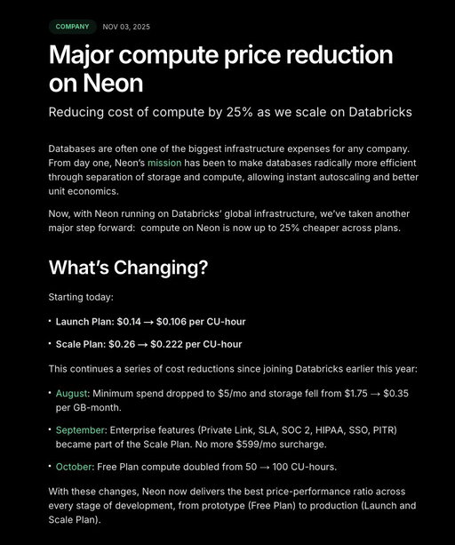 Effective immediately: We’ve lowered compute prices by up to 25% across plans 