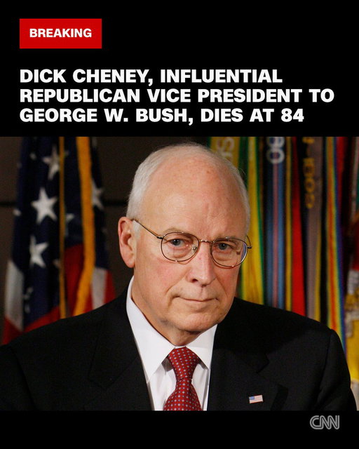 Dick Cheney, the influential GOP vice president to George W. Bush and chief architect of the "war on terror," has died. He was 84.
https://t.co/BnVjNGVdft 