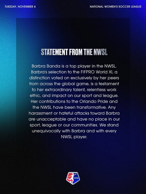 A statement from the National Women's Soccer League. 