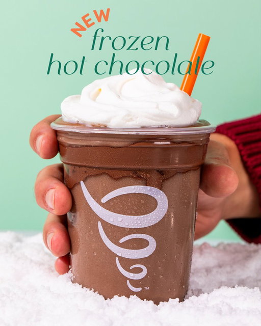 Is it hot? Is it cold? It's DELICIOUS!

Our NEW Frozen Hot Chocolate smoothie is here! Topped with Nutella® and coconut whip, it's perfect for the season! 