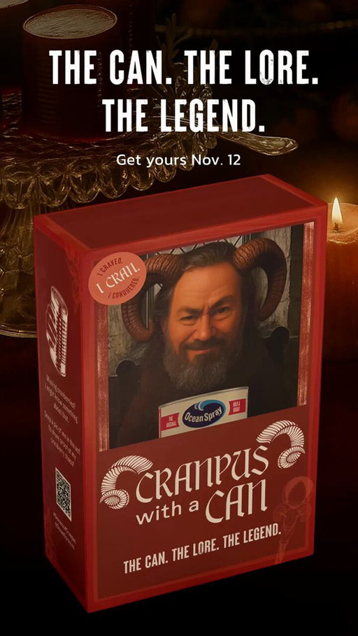 Get your hands on a limited-edition Cranpus with a Can collectible and upgrade your boring holiday décor. Available Nov. 12 at 9 a.m. at https://t.co/xWn8wwsEP8. Supplies are limited. I’m already plotting my escape.​
#JustAddCran #BewareofCranpus 