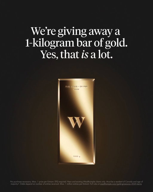 Want to know what a 1-kilogram bar of gold feels like in your hand? Then this is the contest for you. To celebrate the launch of our gold trading platform, we’re giving away real, solid gold prizes, including a grand prize of a 1-kilogram bar of gold.

How to earn entries:

Comment on this post with the hashtag #WealthsimpleGold and re-share the post to your feed (2,500 entries)

What you could win:

1 × 1-kilogram Wealthsimple Gold Bar
50 × 1/10 oz Wealthsimple Gold Coins
10 × 1 oz Wealthsimple Gold Coins
5,000 × $5 deposits