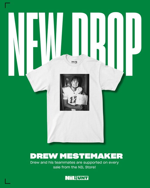 New merch drop on the NIL store! https://nil.store/north-texas/notx-drew-mestemaker-17 