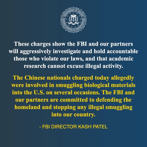Three Chinese National scholars from University of Michigan laboratory charged for conspiring to smuggle biological materials into the U.S. https://t.co/fgnnu7EtDE @FBIDetroit 