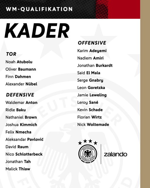 Mit diesen 25 wollen wir die WM-Quali perfekt machen! 🇩🇪👇️

_____
Und: Willkommen an Bord, @Zalando! 🤝 