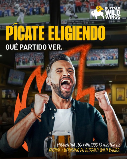 Te lo prometo, no te vas a quedar bizco. 👀
En Buffalo Wild Wings tenemos todos los partidos de la NFL, para que tus ojos elijan  por cuál ir. 📺🏈🔥 