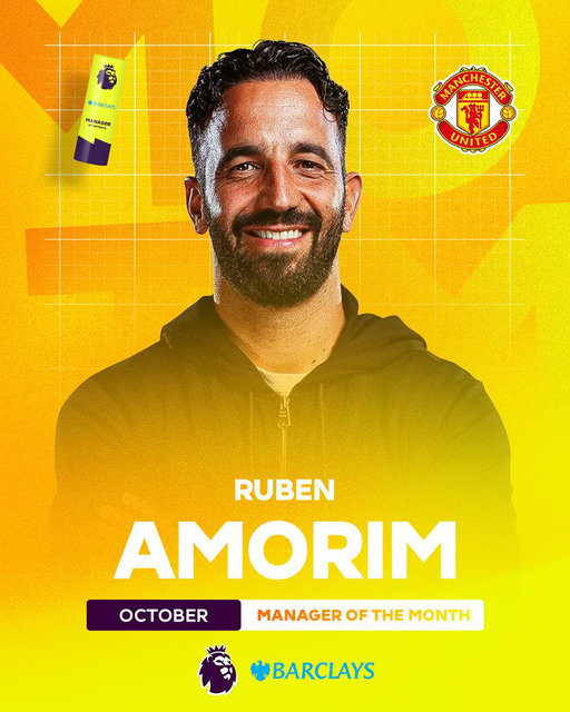 A perfect month for @ManUtd 👏

Ruben Amorim wins October's @BarclaysFooty Manager of the Month 💼 