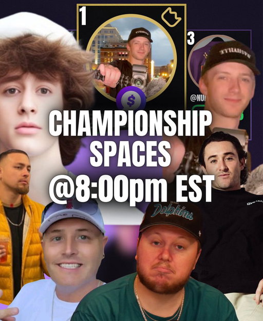 🚨Championship Spaces @ 8:00pm EST🚨

🔥We’re talking sports, updates, surveys, and more✅

What topics should we talk about? 