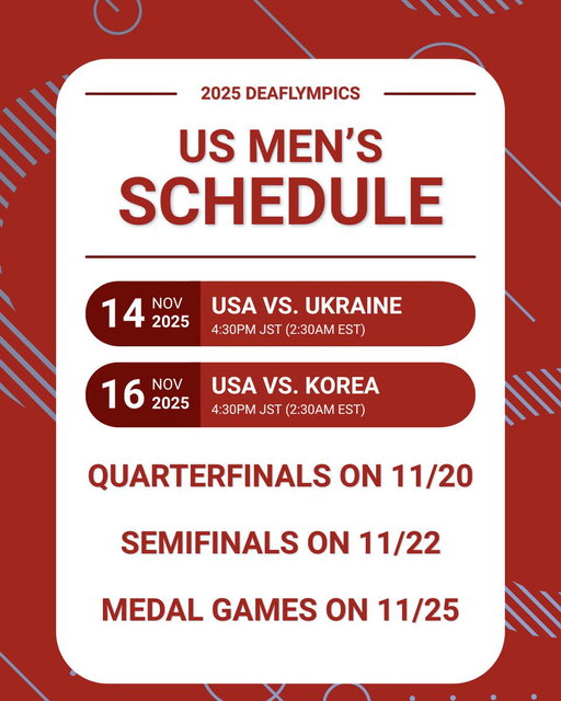 📷 Game Update! 📷📷
We’ve got a new schedule for our Men’s Deaf National Team after a recent redraw. Make sure you’re tuning in, whether it’s live or you’re catching the replay, because every match is streaming on the Deaflympics YouTube channel.
https://www.youtube.com/@TOKYO2025DEAFLYMPICS 