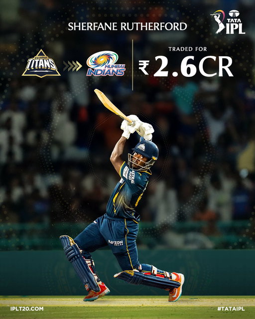 🚨 NEWS 🚨

Sherfane Rutherford has been traded from @gujarat_titans  to @mipaltan.

Details 👉 https://t.co/zi36xK6OHg

#TATAIPL | @SRutherford50_ 