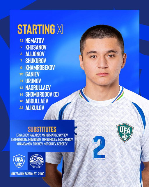 📋 Starting lineup of #MilliyJamoa for today's match against Egypt 