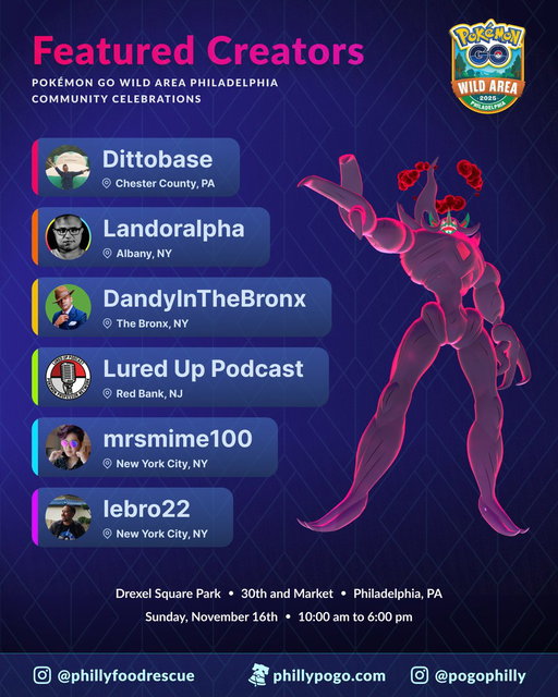 Headed to Philly and I'm ready to play #pokemonGo with all of you!

Love these Wild Area Community Celebration all over the world! Can’t wait to meet everyone in person. Say Hi! If we are lucky friends, even better 😂

@dittobase @landoralpha  @PokeProfNet  @mrsmime100  @Lebro_22 