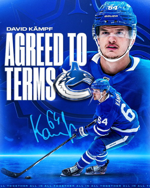 General Manager Patrik Allvin announced today that the #Canucks have agreed to terms with forward David Kämpf on a one year, $1.1 million contract. 