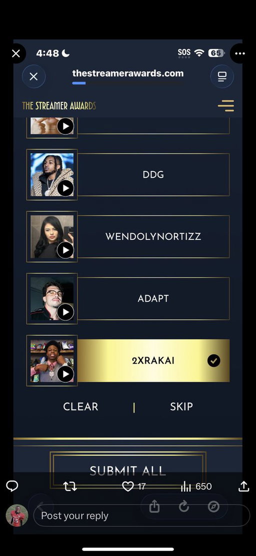 AYYY WE GOT NOMINATED God IS GOOD. Yalll got vote for me pls daddy.
https://thestreamerawards.com/vote 