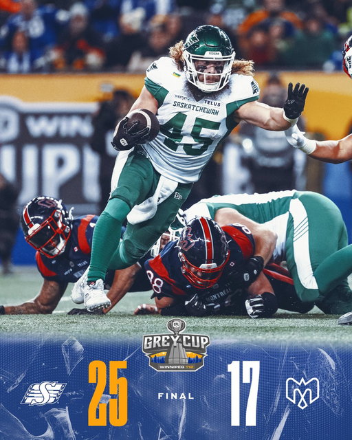 The Saskatchewan Roughriders are your 112th #GreyCup Champions. 