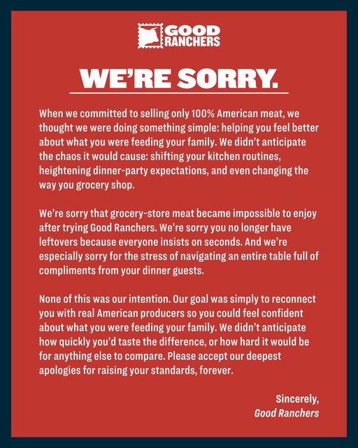 An official apology from Good Ranchers. 