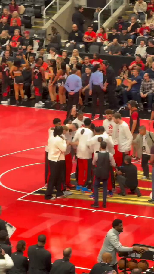 Some Raptors' players noticed BI wasn't in the huddle at first so they pretended to beat him up as punishment. 😂😂

(via @ScottCampsall) 