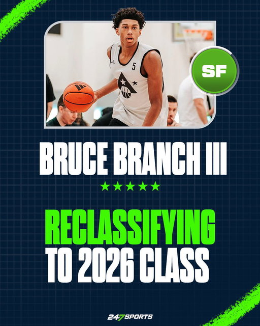 NEWS: Bruce Branch III, the No. 1 player in the class of 2027, has reclassified to the Class of 2026, he tells @247Sports. 

Story: https://t.co/MRN1W5TRRE 