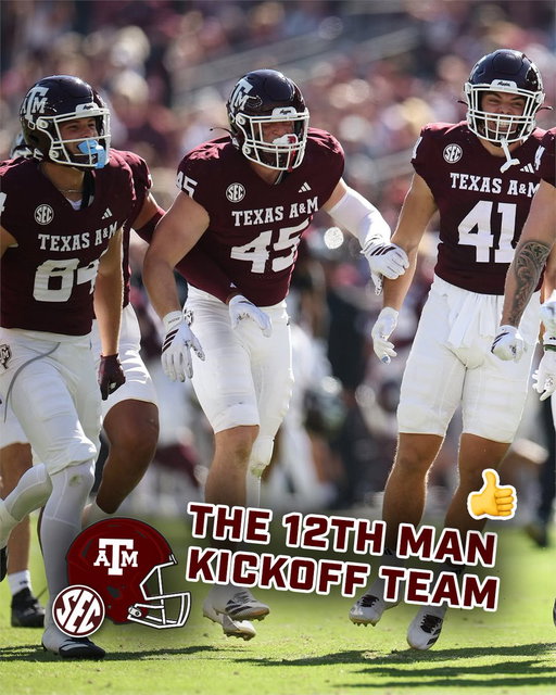 An Aggieland Tradition 👏

The “12th Man” Kickoff Team, created in 1983, is made up entirely of walk-ons 👍

@AggieFootball x #SECFB 