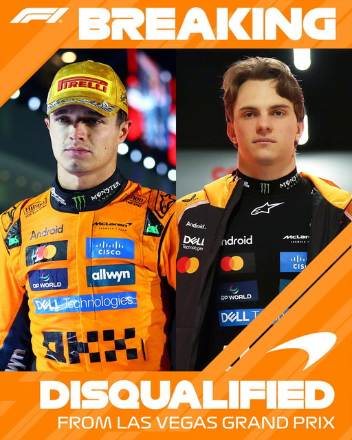 BREAKING: Both McLaren cars of Lando Norris and Oscar Piastri have been disqualified from the Las Vegas Grand Prix

This is because the thickness of the rearmost skid of both cars was less than the required thickness

#F1 #LasVegasGP 
