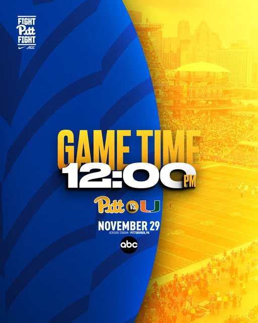 🚨 GAME TIME &amp; TV ANNOUNCEMENT 🚨

Pitt vs. Miami ➡️ 12 PM
📺 ABC 