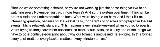 Players Era co-founder Seth Berger addressed the media earlier. He indicated that the pre-set matchups and point differential model are here to stay for next year's 32-team event. Here's part of his explanation as to why: 