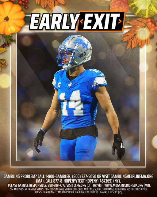 Amon-Ra St. Brown has been ruled OUT — #EarlyExit is in effect.

All qualifying bets (including LIVE) will be honored, and withdrawable cash credits will be distributed within 24 hours. 

Details 🔗 https://t.co/iODK4khvfm 