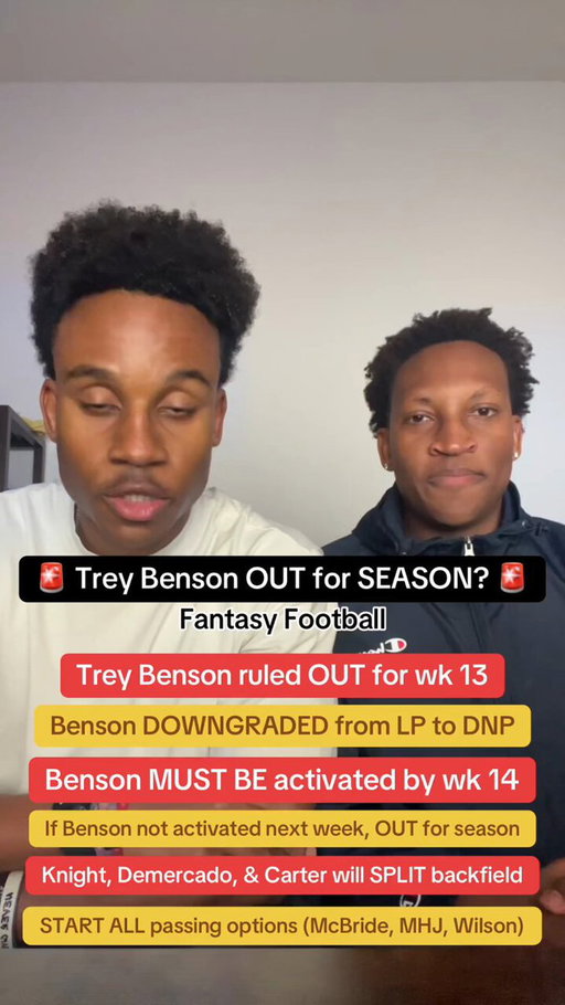 Is Trey Beson coming back this year? Trey Benson injury UPDATE for Fantasy Football. The SimmBros dive into all of the latest details on the Arizona Cardinals RB. Benson, who is in week 2 of his 21 day practice window, has still not been activated. In fact, Benson went from a 