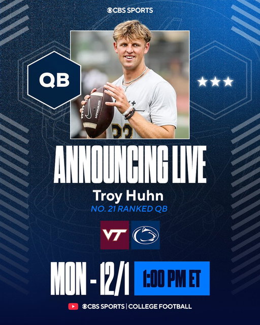 One of the top uncommitted quarterbacks in the 2026 class, Troy Huhn will commit LIVE on @CBSSportsCFB.

VIP Story (w/ link to watch): https://t.co/ADqdcXBbj8 

@BlairAngulo @tyler_calvaruso @EvanGWatkins247 @BrianDohn247 @kolby_crawford @CoachDanny10

@247Sports / @Troyhuhn