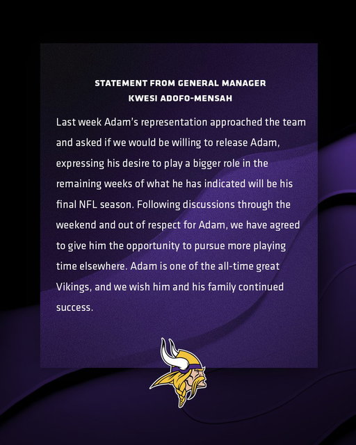 The #Vikings have waived WR Adam Thielen. 